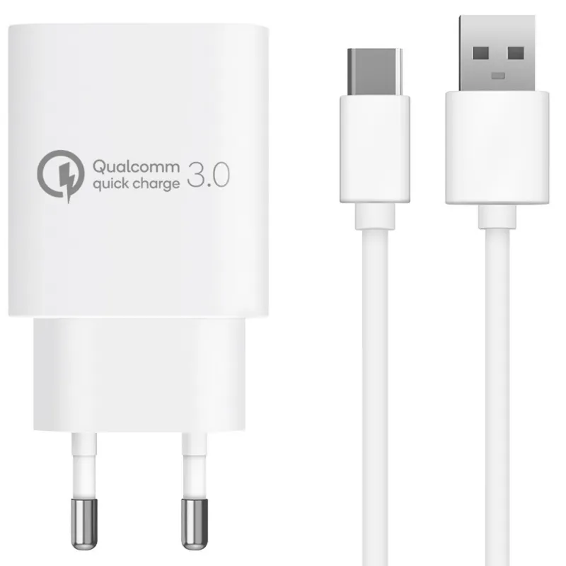 홈플래닛 퀄컴 공식인증 QC3.0 18W 고속충전기 + C타입 충전케이블 1.2m 세트, 화이트, 1개