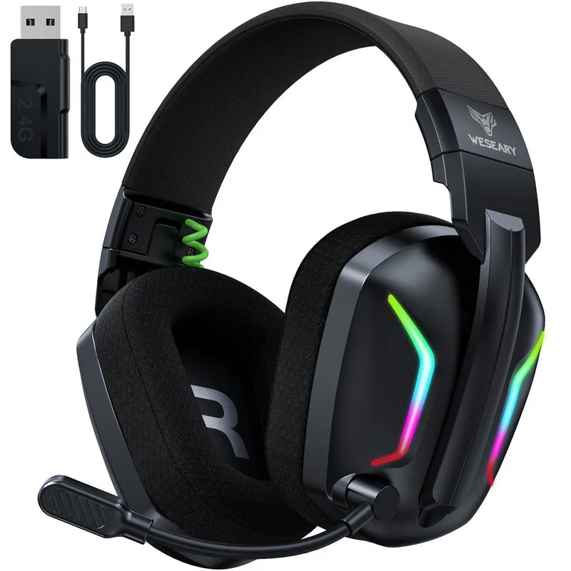 WESEARY 무선 게이밍 헤드셋 3D사운드 블루투스5.4 노이즈 캔슬링 마이크 WG1, 올블랙