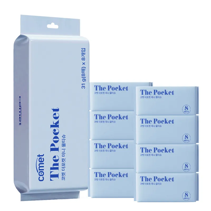 코멧 더 포켓 미니 물티슈, 8세트, 8매, 50g