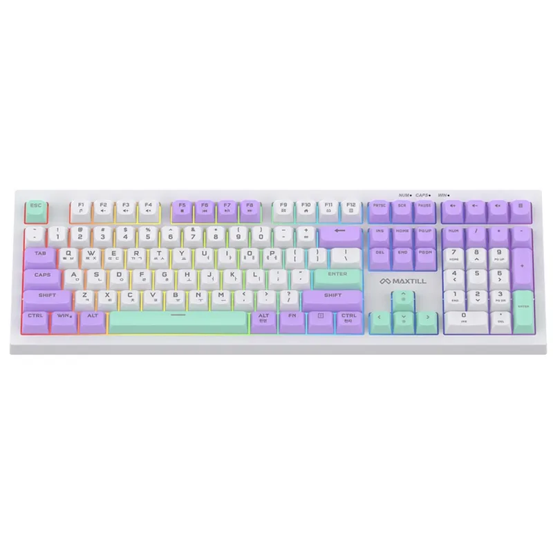 맥스틸 무소음 RGB 게이밍 사무용 유선 키보드, 제조사축, GM-OK108, 라일락 미스트