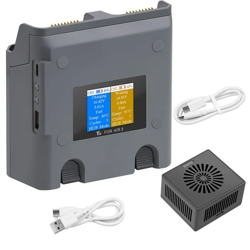 DJI 에어 3S 충전기용 양방향 디지털 디스플레이 배터리 허브 Dji 드론용 비행 2 개 고속, 2개, 01 charging hub