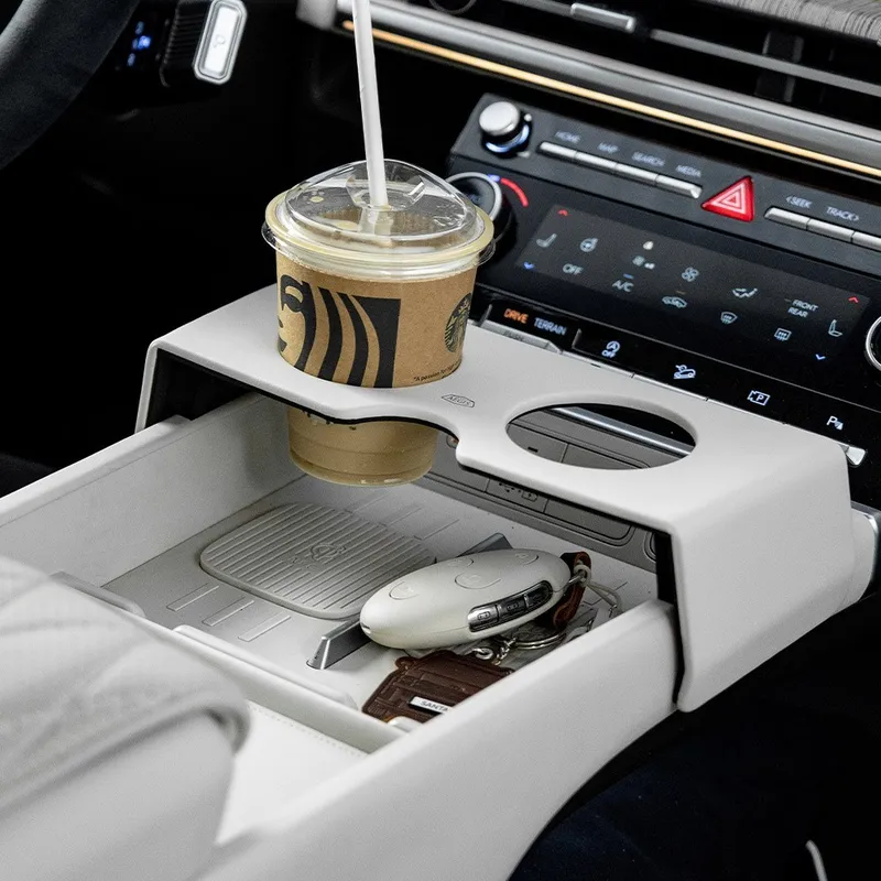 이지스 싼타페 MX5 차량용 컵홀더 가죽 자동차 콘솔박스 트레이, 라이트베이지(싼타페전용), 1개