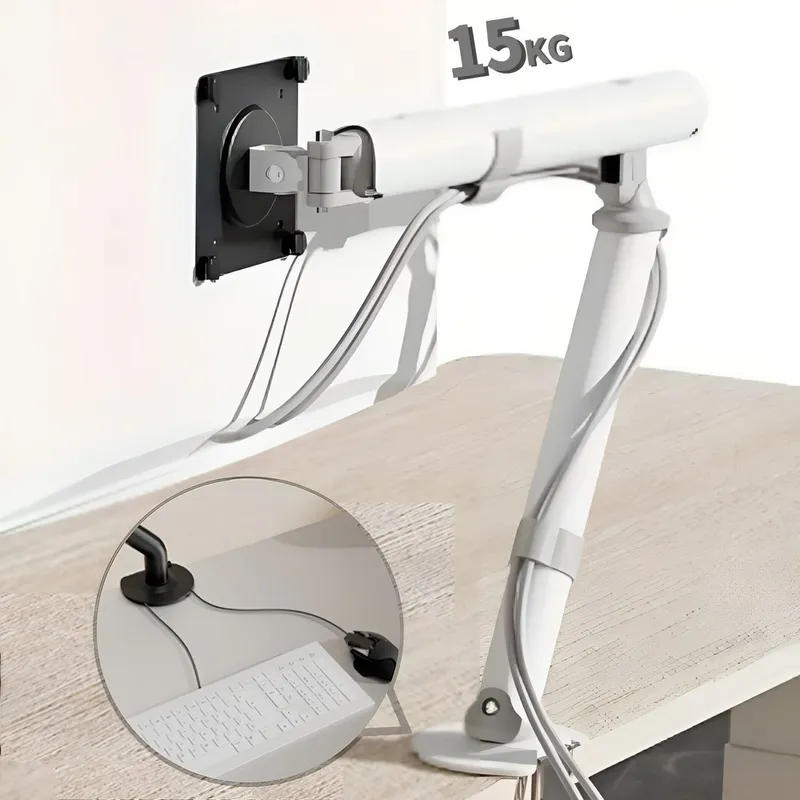 M6 고중량 15kg 27인치 32인치 초강력 싱글 모니터암 거치대, 1개, 화이트
