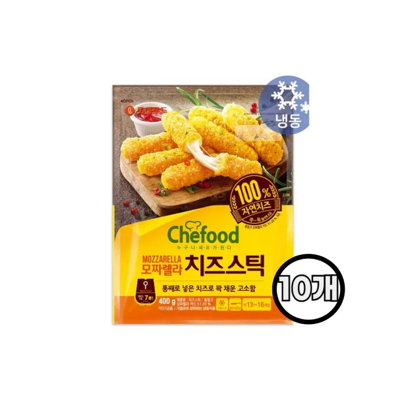 롯데웰푸드 분식 혼밥 맥주안주 간편식 쉐푸드 모짜렐라 치즈스틱 400g 존맛탱 에어프라이어 반찬, 10개