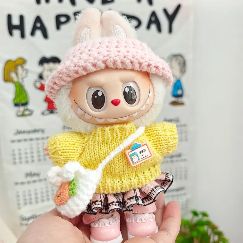 1대 2대 3대 15cm 17cm 라부부 인형옷 스웨터 비니 숄더백 신발 세트, 모델2, 1개