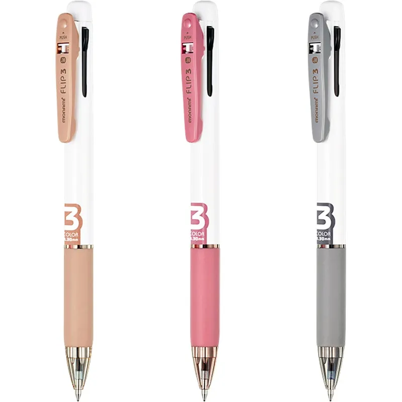 모나미 플립 3 볼펜 0.38mm 12본입 / FLIP3 / 3색 볼펜 / 저점도 잉크 / 다색볼펜 / 편안한 필기감 / 집게형 클립 / 부드러운 고무 그립 / 휴대가 용이, 12개, 스모키 그레이