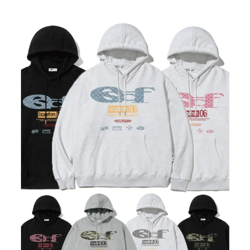 [이스케이프프롬] 패턴 ESCF 로고 콜라주 프린트 후드티 [20color]