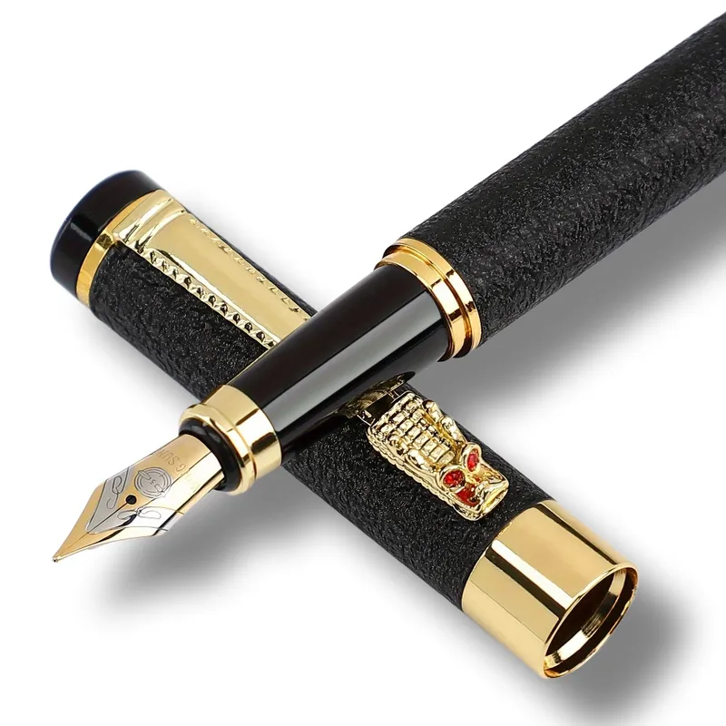 프리미엄 고급 매트 펜 바디 드래곤 헤드 만년필, 블랙, 0.5mm