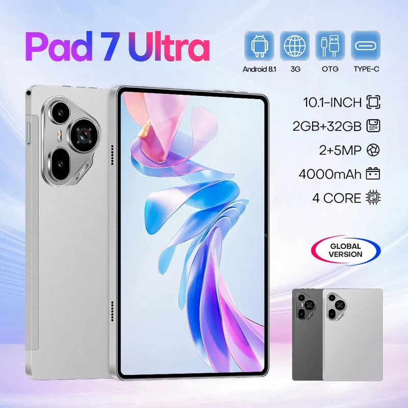 재고 Pad7 Ultra 해외 상품 10.1inch 스마트 태블릿 컴퓨터 2+32GB 안드로이드 카드 삽입 가능 통화, 가죽 키보드, 미국 표준 미국