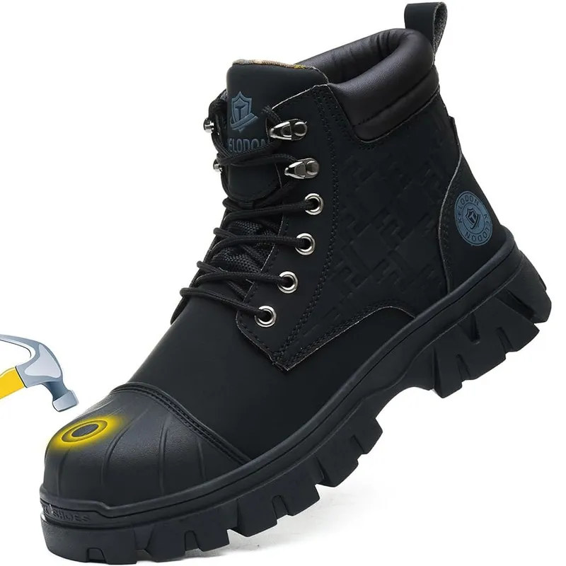 켈로돈 방수 스틸 토 부츠 남성용 6인치 가죽 슈즈 미끄럼 방지 안전 작업 불가능한 경량 건설