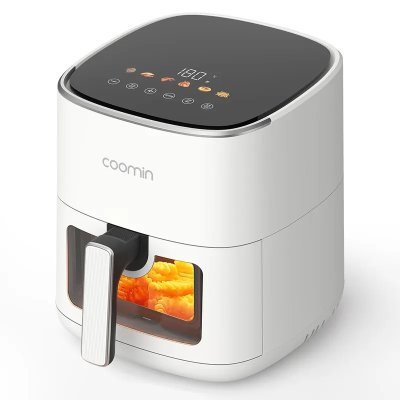 투명창 에어프라이어 시각화 에어프라이기 가정용 에어후라이기 5L 대용량 삼겹살 요리 치킨 감자 고구마 생선 군밤 적용 스마트 바스켓형, 화이트