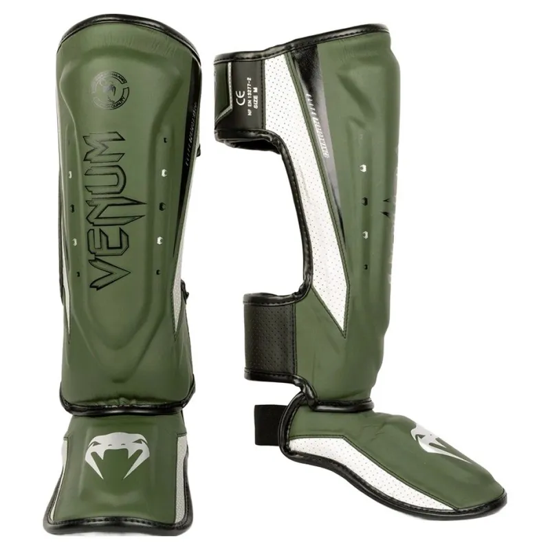 베넘 엘리트 에보 킥복싱 MMA 정강이 보호대 세트, 카키 + 블랙 + 실버, 1세트