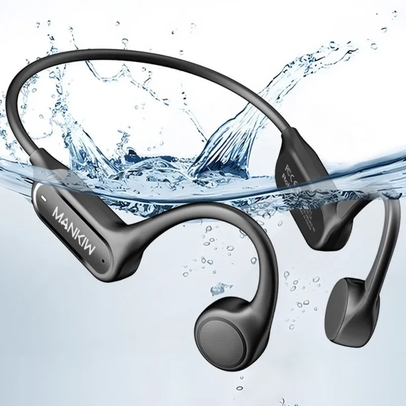 Mankiw맨큐 IPX8 방수 수영 골전도 이어폰 오픈 Swimming 내장 MP3모드 최신 블루투스 5.4, 블랙