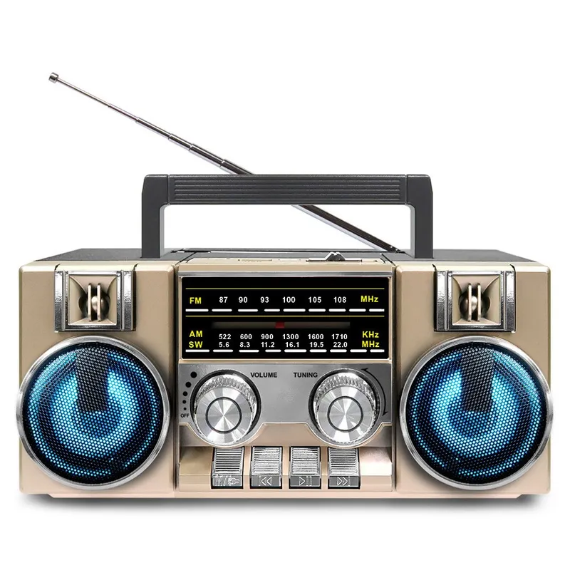 코비 레트로 아날로그 다이얼 FM 라디오 블루투스 스피커 CRF-55B, 골드