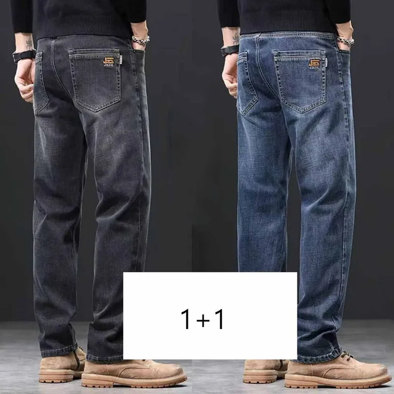 1+1 봄 가을 남자 캐주얼 바지 클래식 데님 팬츠 루즈핏 스트레이트 진 YLP