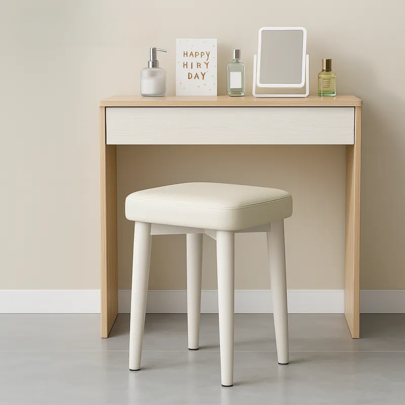 솜솜스퀘어 푹신한 PU가죽 쿠션 화장대 스툴 의자, 1개, 화이트