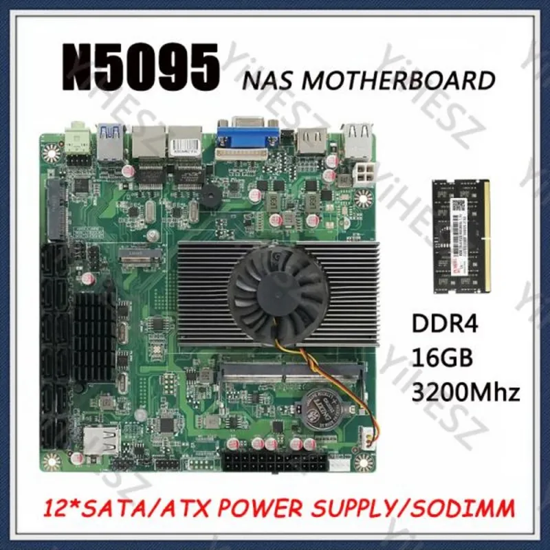 기가바이트 컴퓨터 메인보드ITX N5095 NAS 마더보드 12x7 핀 SATA 지원 DDR4 16G SODIMM PCIE3.0 2X M.2, 01 CHINA_02 마더 보드 + CPU, 1개