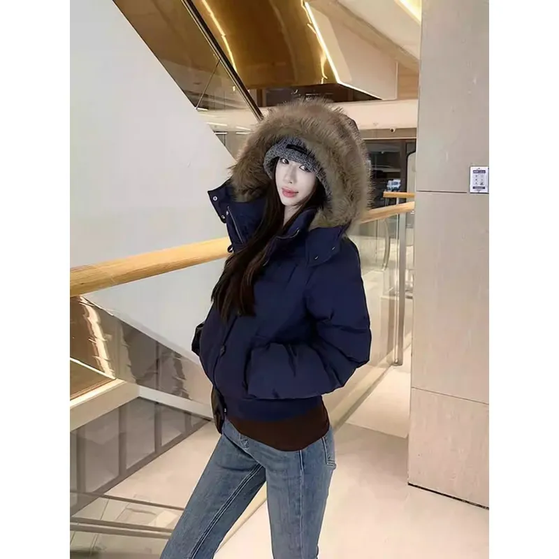 YioYcc 겨울 빅 퍼 칼라 후드 패딩 숏 패딩 도톰 보온 패딩 극복