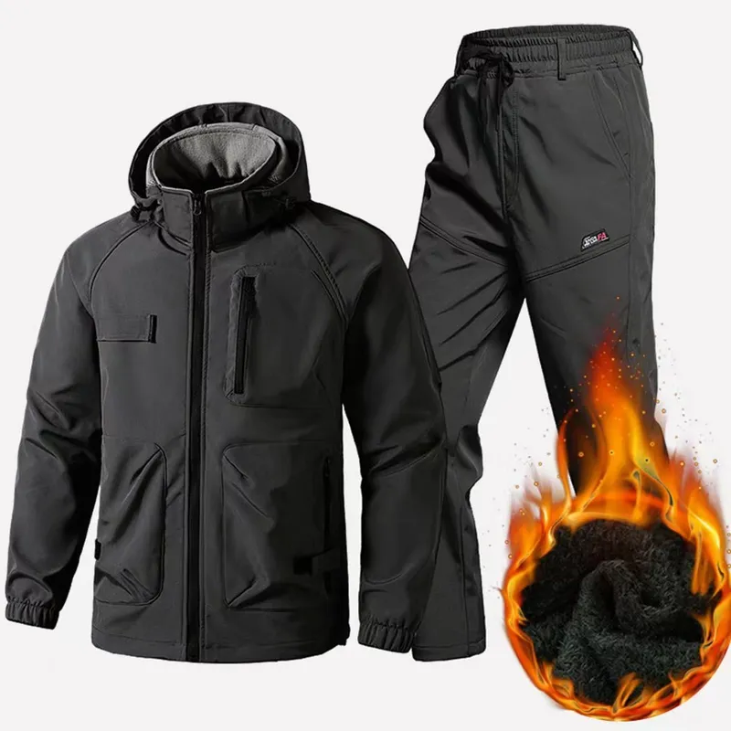 ANYOU 남자 겨울 방풍 방수 기모 보온 상하의 세트 아웃도어 방한복 따듯한 캐주얼 등산복