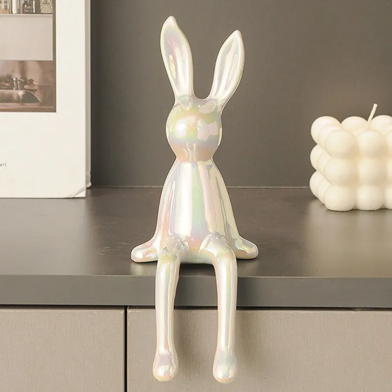인테리어 소품 세라믹 토끼 앉은 래빗 오브제 29, 화이트펄