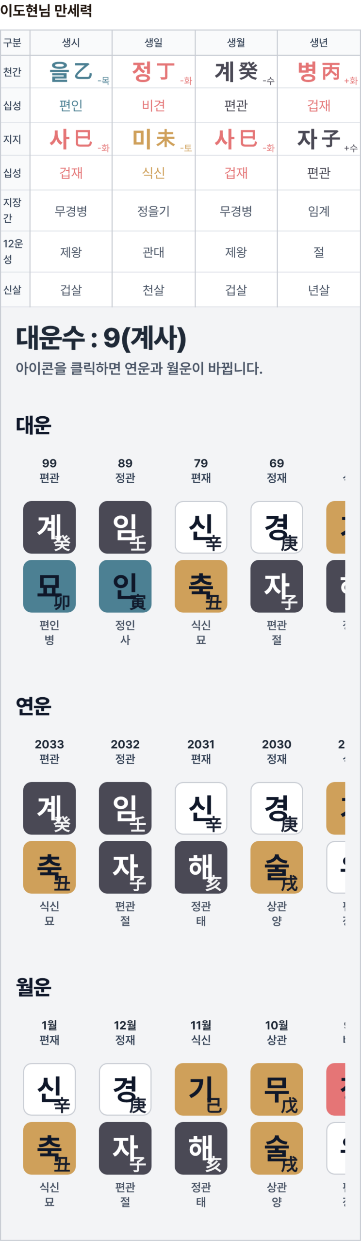 만세력 출력 — 두 사람의 일주 비교